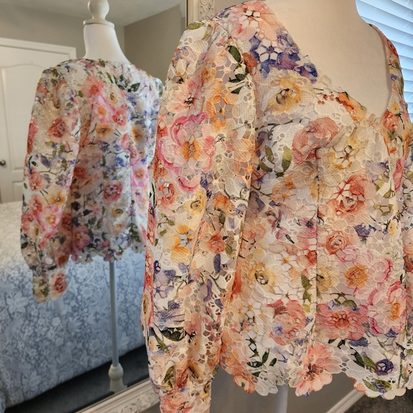 Boston Proper Multicolor Floral V-Neck Top - Picture 7 of 11